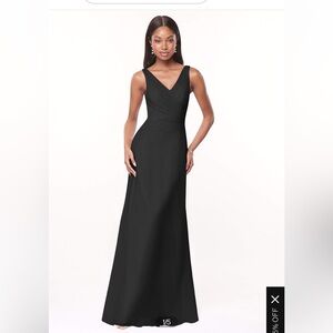 Azazie Nala- Black A-Line Pleated Chiffon Dress